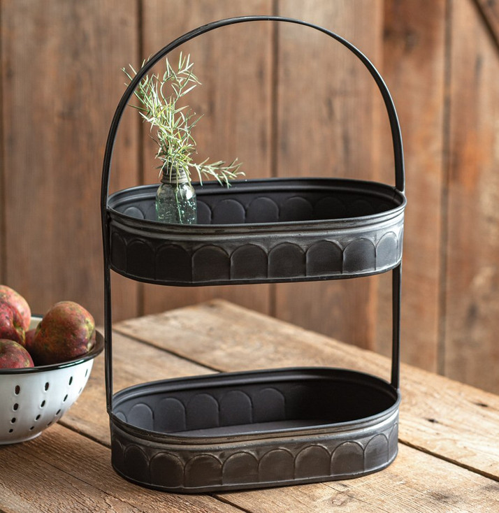 Oval Corrugated Two Tier Metal Serving Stand
