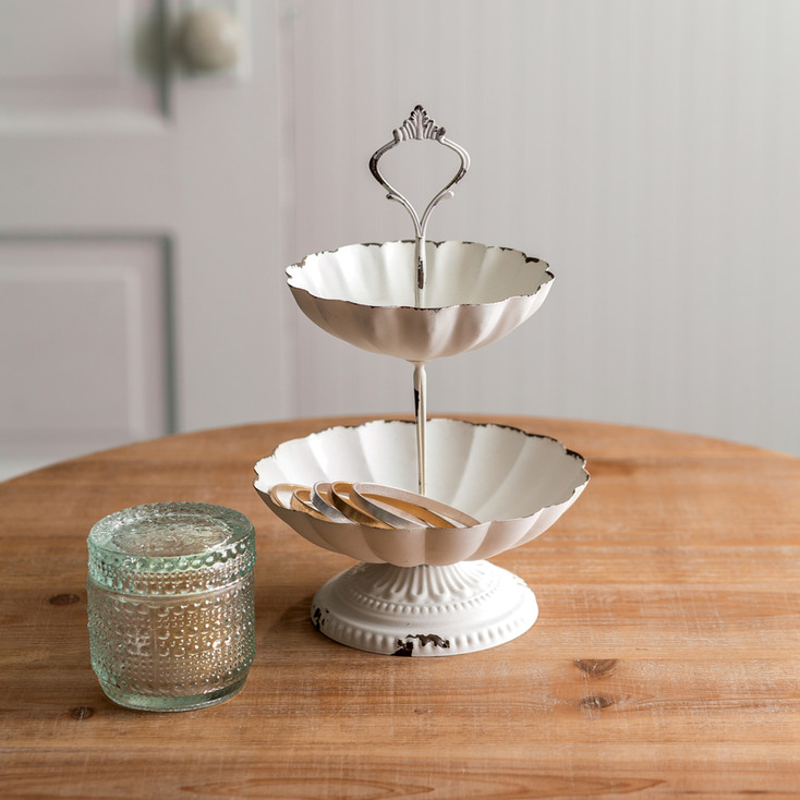 Two Tier Metal Scalloped Serving Tray