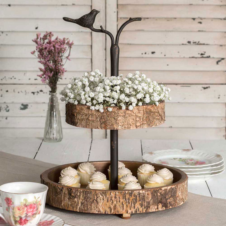 Bird and Birch Two Tier Metal Serving Tray