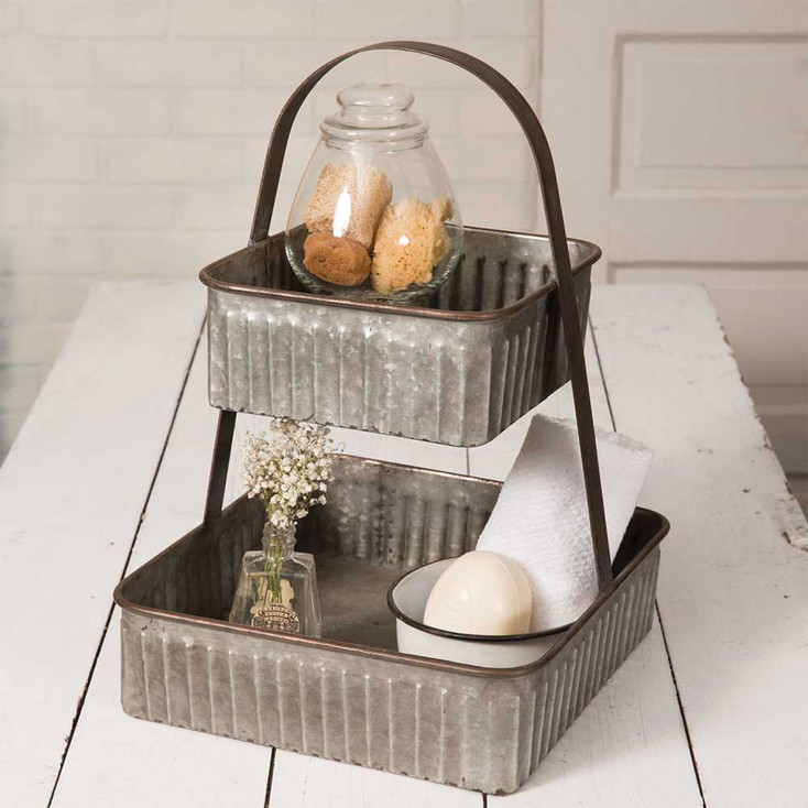 Two Tiered Corrugated Square Metal Serving Tray