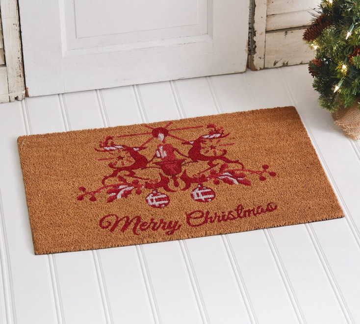 Merry Christmas Reindeer Fiber and Rubber Doormat