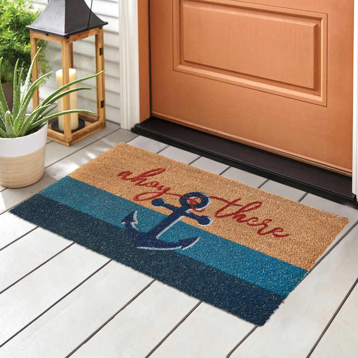 Ahoy There Nautical Fiber and Rubber Doormat