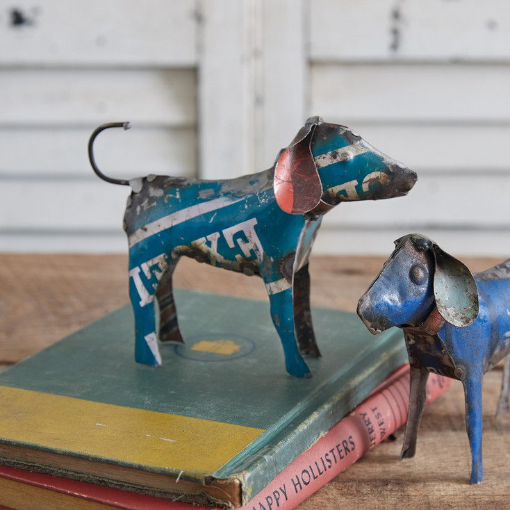 Standing Puppy Dog Recycled Metal Statue