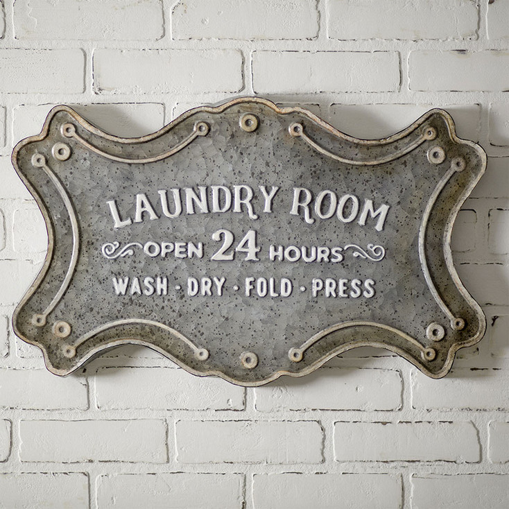 Laundry Room Open 24 Hours Metal Sign