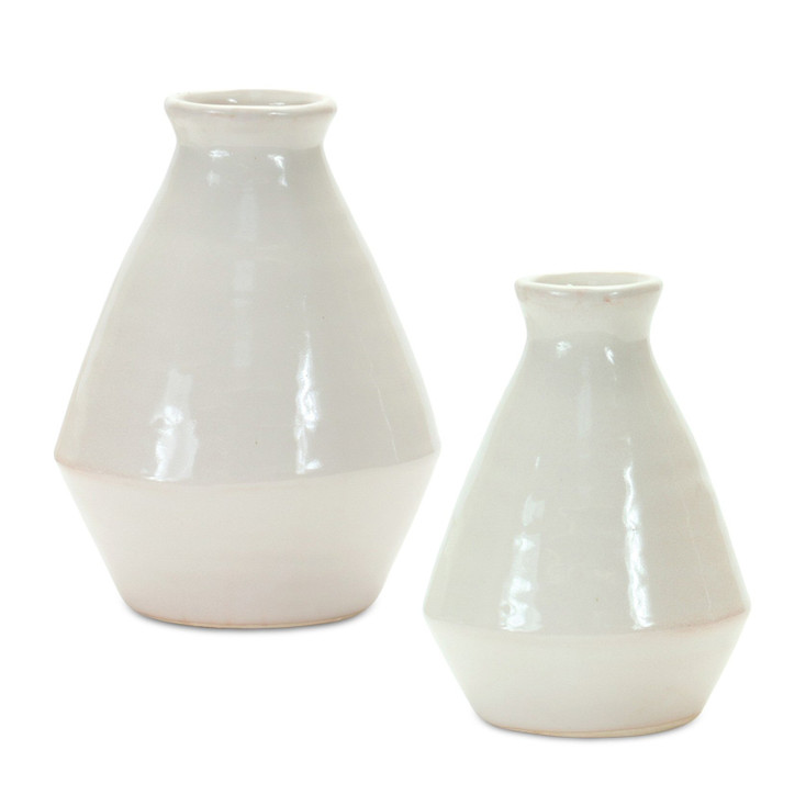 White Terra Cotta Vases, Set of 2