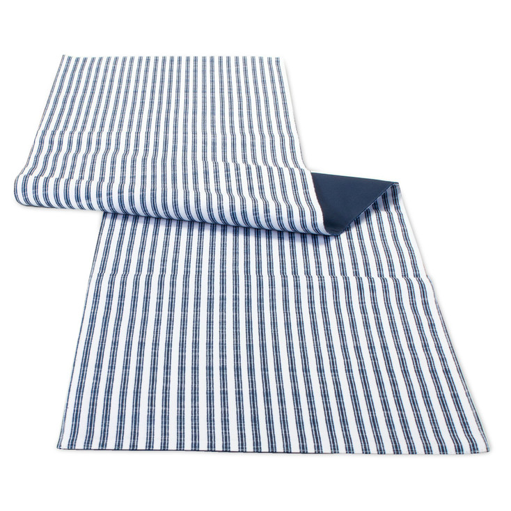 70" Blue and White Striped Polyester Table Runner