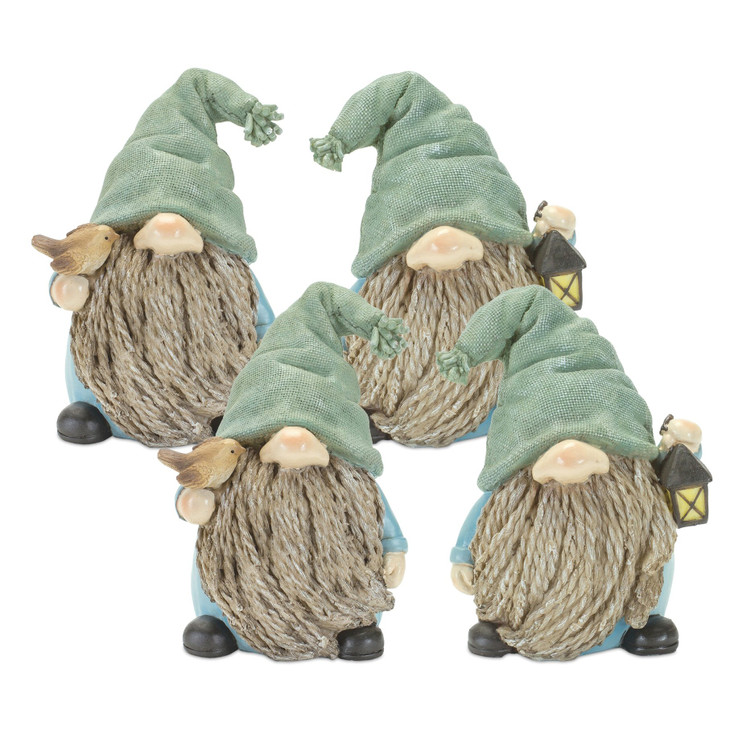 6.25" Bird and Lantern Gnomes Polyresin Statues, Set of 4