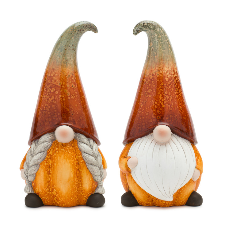 11.5" Pumpkin Gnome Terra Cotta Statues, Set of 2