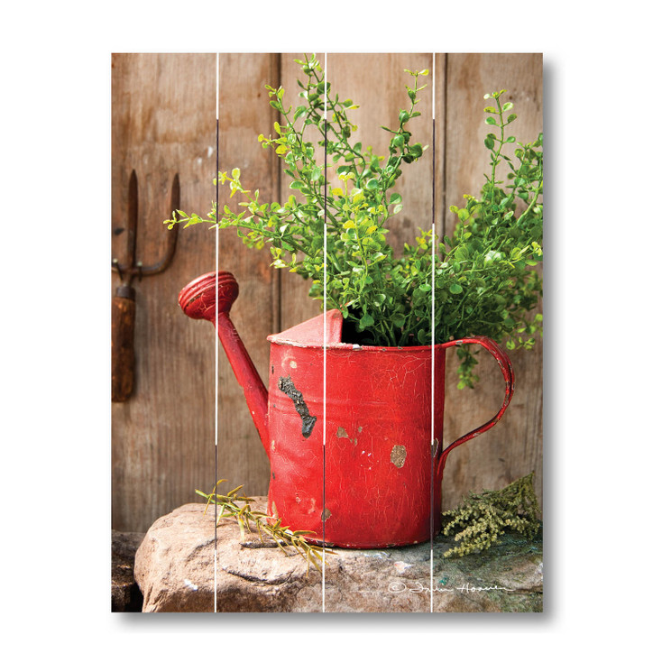 12" Vintage Red Watering Can Wood Pallet Wall Art