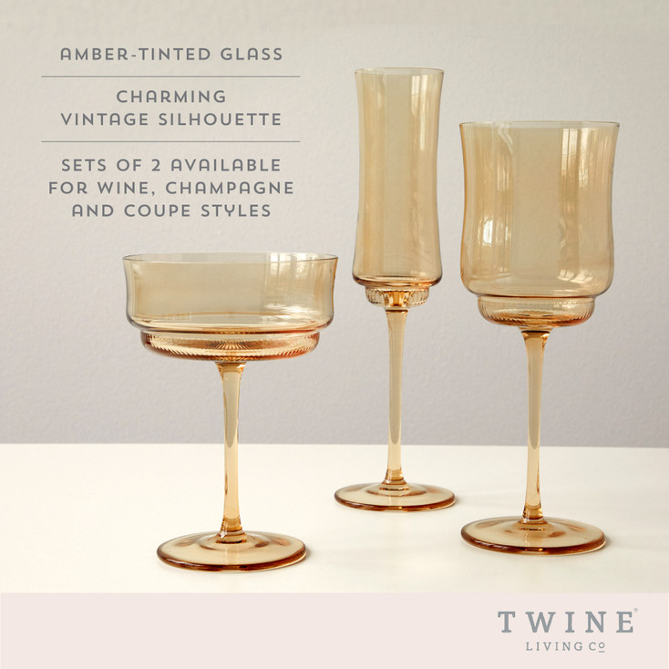 Tulip Champagne Flutes in Amber by Twine Living, Set of 2