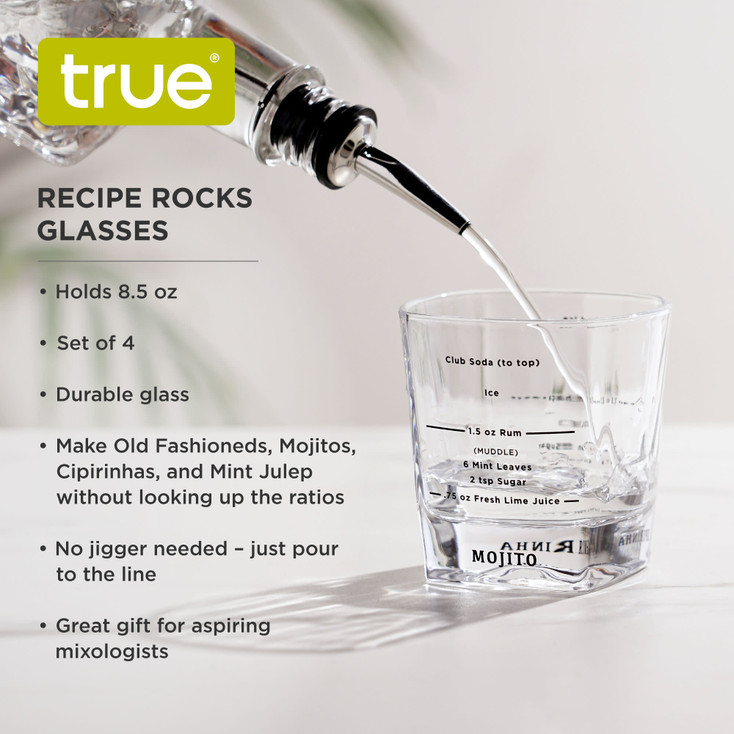 Recipe Rocks Glasses by True, Set of 4