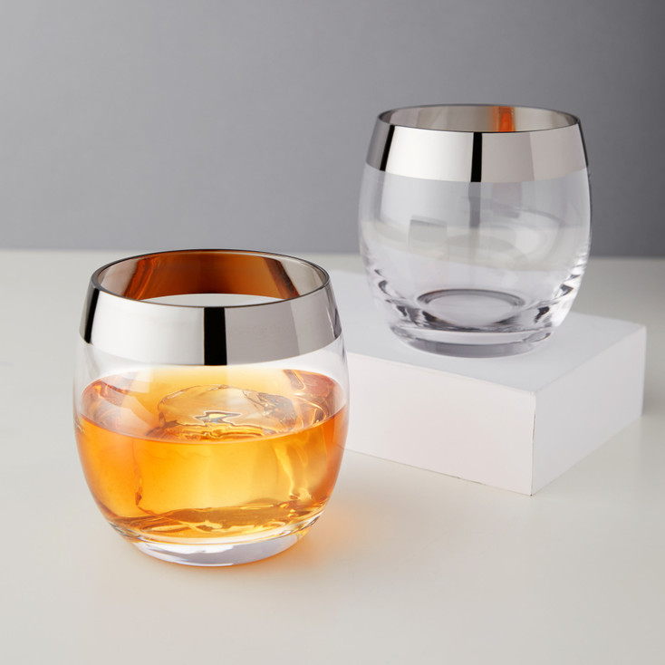 Chrome Rim Crystal Tumblers by Viski, Set of 2