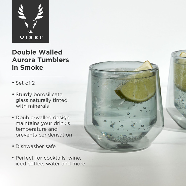 Double Walled Aurora Tumblers in Smoke by Viski, Set of 2