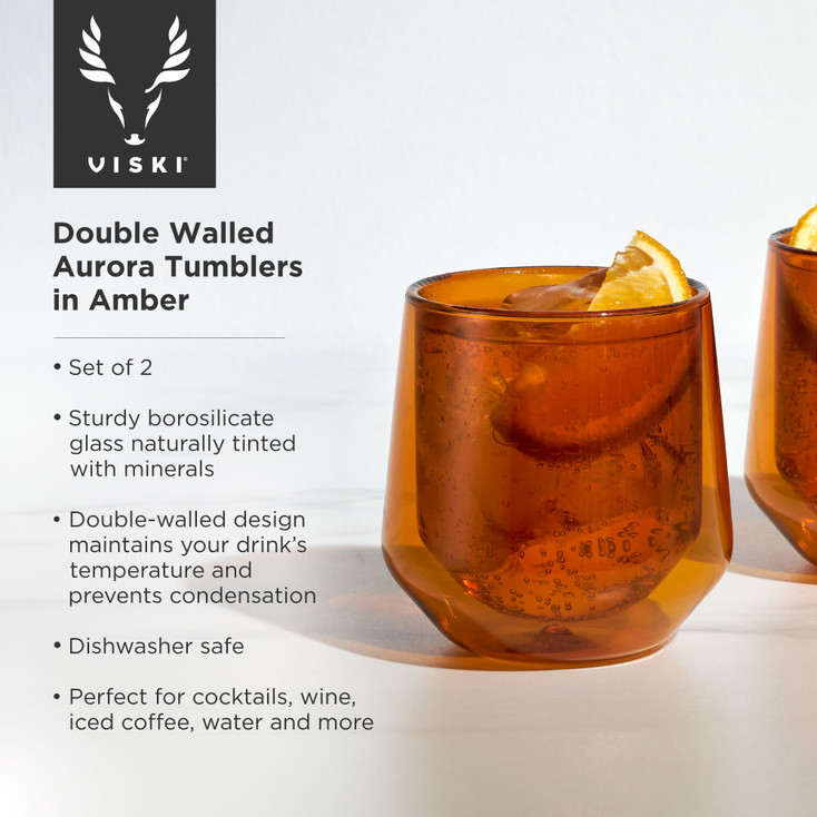 Double Walled Aurora Tumblers in Amber by Viski, Set of 2