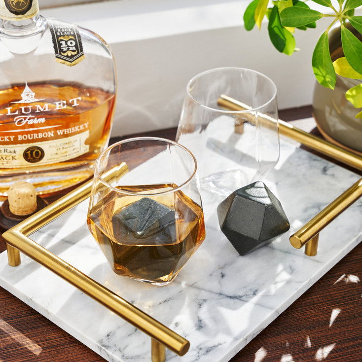 4-Piece Faceted Tumblers & Hexagonal Basalt Stone Set by Viski