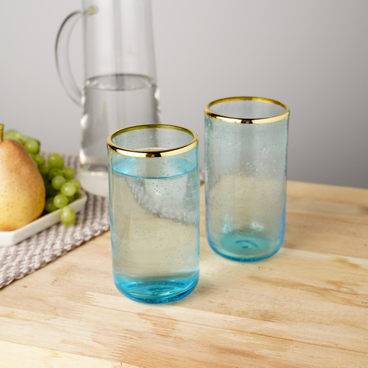 Aqua Bubble Glass Tumblers by Twine Living, Set of 2