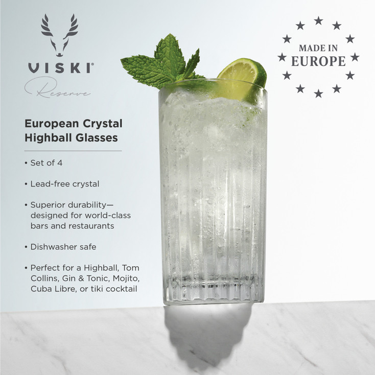 Reserve European Crystal Highball Tumblers by Viski, Set of 4