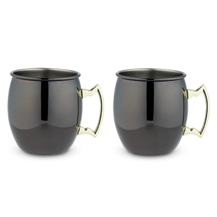 Black Moscow Mule Mug with Gold Handle by True, Set of 2