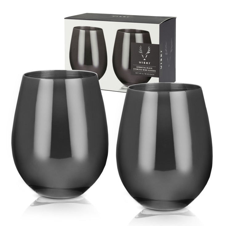 Gunmetal Stemless Wine Glasses by Viski, Set of 2