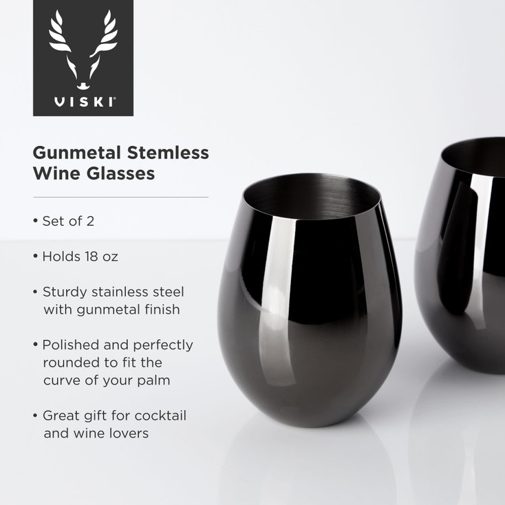 Gunmetal Stemless Wine Glasses by Viski, Set of 2