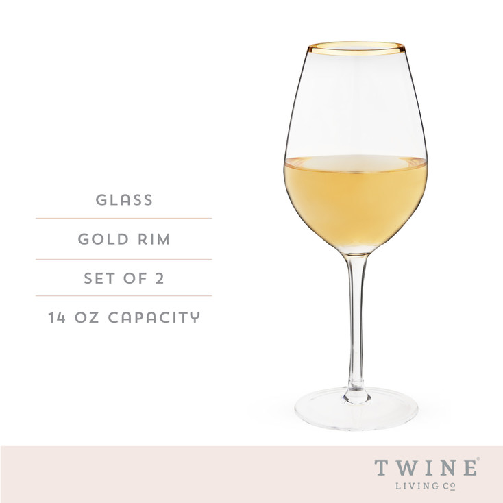 Gilded Stemmed Wine Glasses by Twine Living, Set of 2