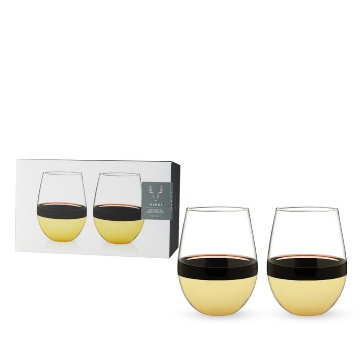 Gold-Dipped Stemless Wine Tumblers by Viski, Set of 2