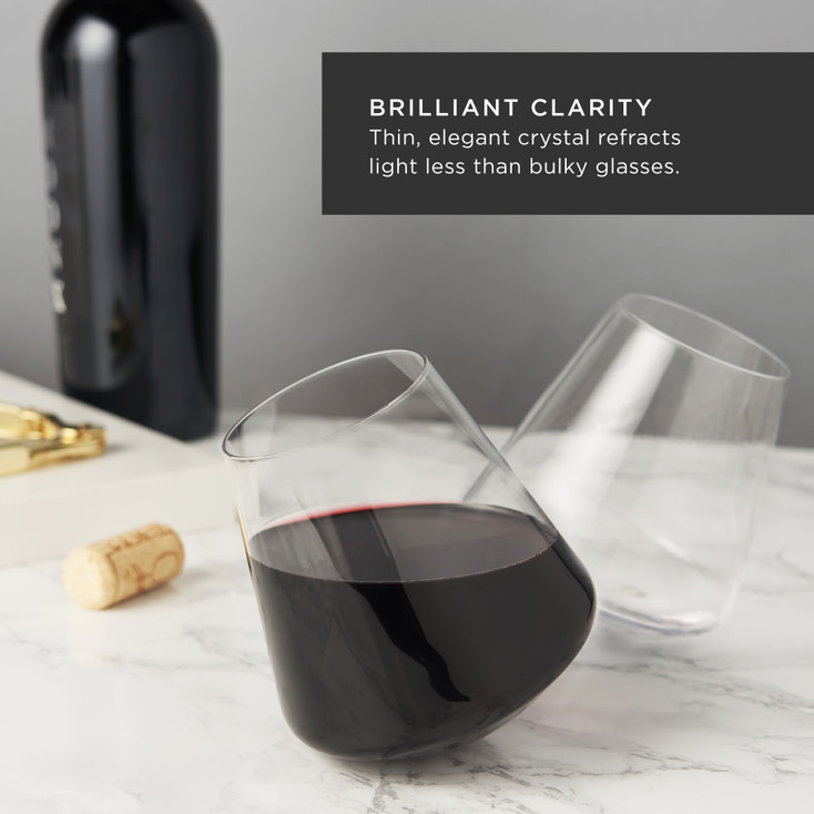 Rolling Crystal Stemless Wine Glasses by Viski, Set of 2