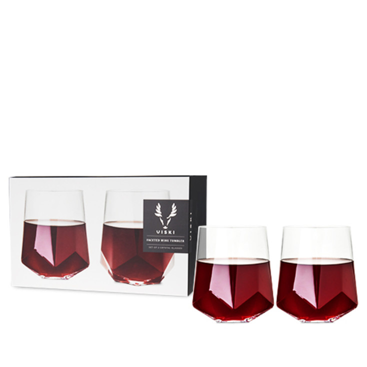 Faceted Crystal Stemless Wine Glasses by Viski, Set of 2