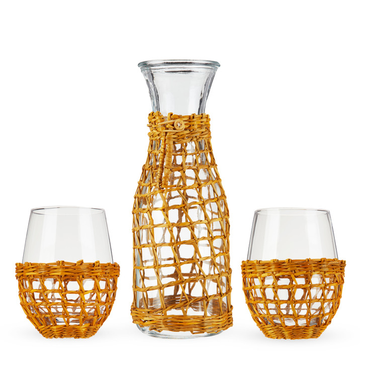 Island Carafe & Stemless Wine Glasses by Twine Living, Set of 3