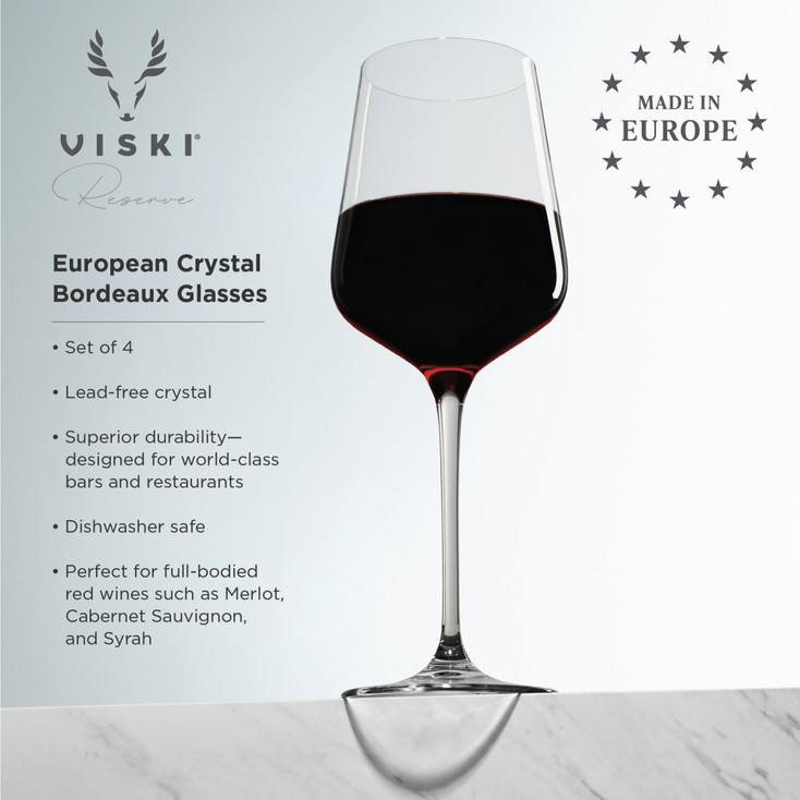 Reserve European Crystal Bordeaux Wine Glasses by Viski, Set of 4