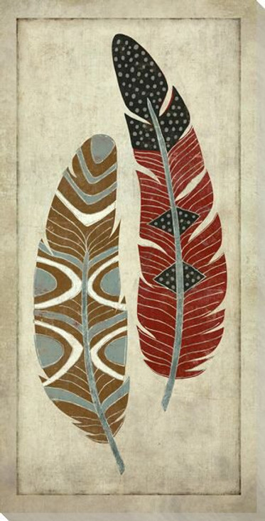 Stylized Feather Brown & Red Wrapped Canvas Giclee Print Wall Art