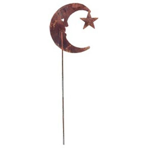 Moon and Star Rusted Metal Garden Stake
