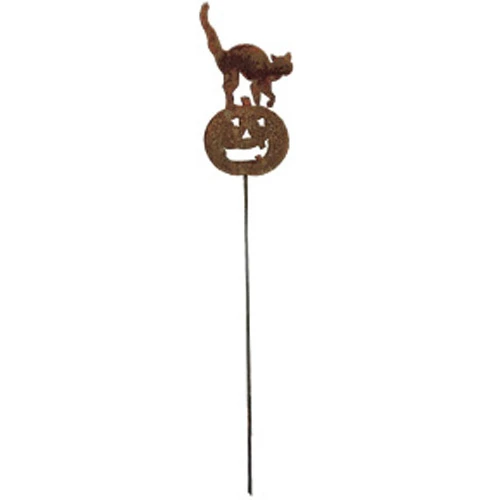 Cat & Pumpkin Rusted Metal Garden Stake