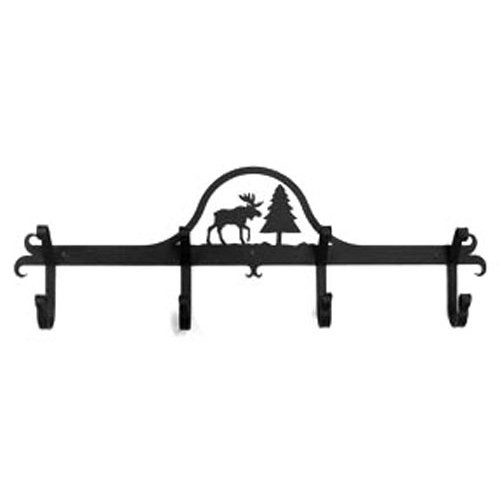 Moose & Pine Tree 4 Hook Metal Coat Rack