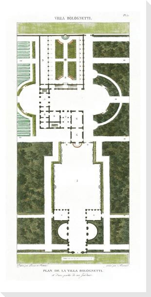 Plan de la Villa Bolognetti Wrapped Canvas Giclee Art Print Wall Art