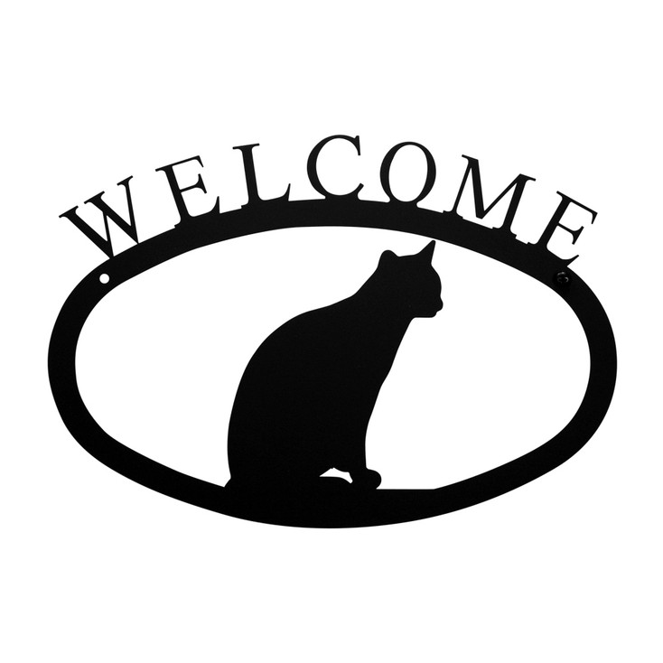 Cat Sitting Metal Welcome Sign - Small