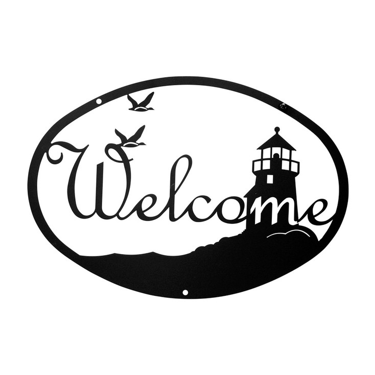 Lighthouse & Birds Metal Welcome Sign - Medium