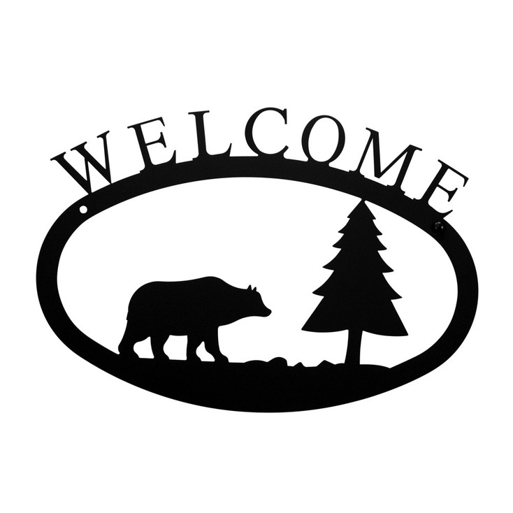 Bear & Pine Tree Metal Welcome Sign - Large