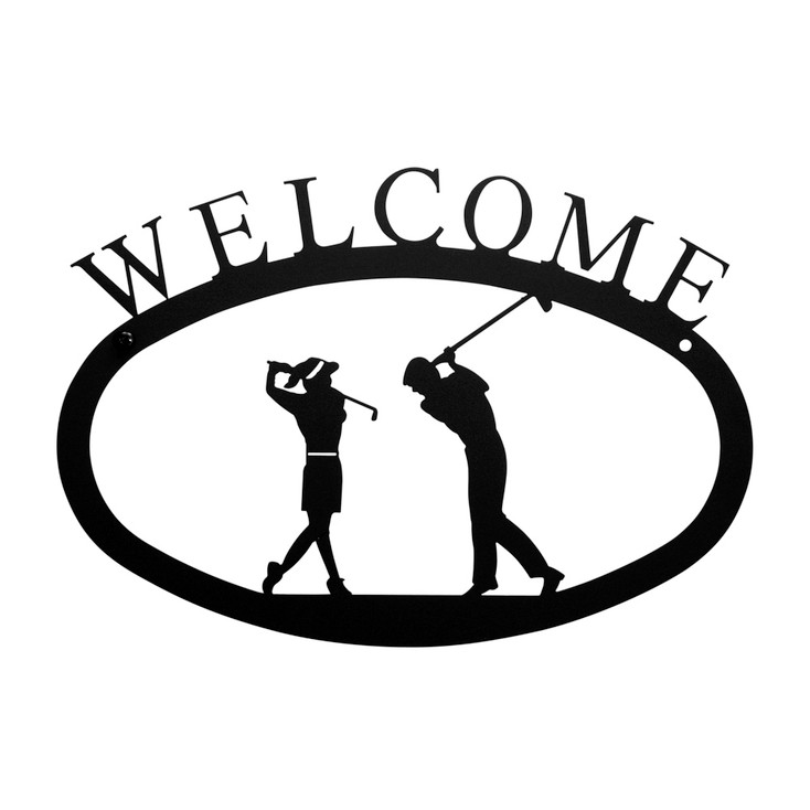 Two Golfers Metal Welcome Sign - Large