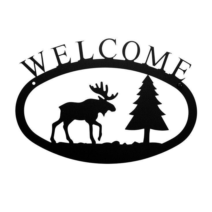 Moose & Pine Tree Metal Welcome Sign - Large