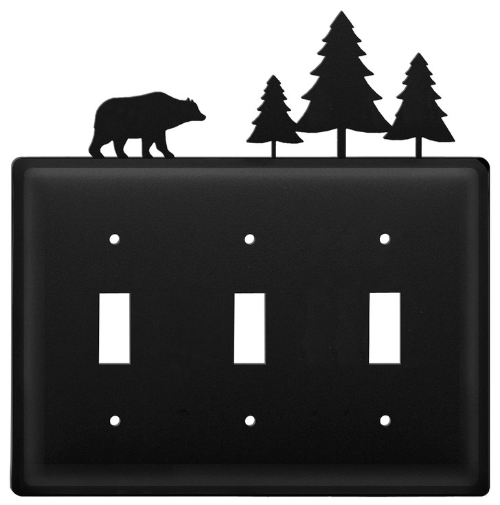 Bear & Pine Trees Triple Toggle Metal Switch Plate Cover