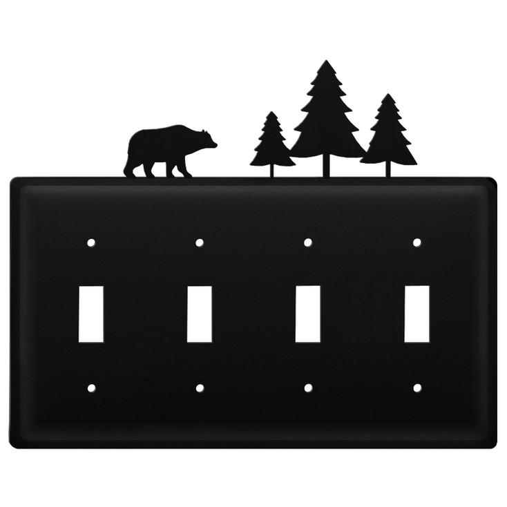 Bear & Pine Trees Quad Toggle Metal Switch Plate Cover