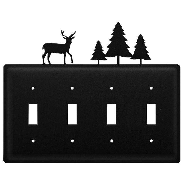 Deer & Pine Trees Quad Toggle Metal Switch Plate Cover