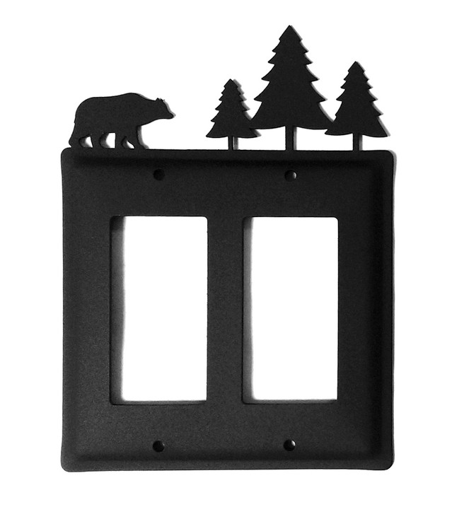 Bear & Pine Trees Double Rocker (GFCI) Metal Switch Plate Cover