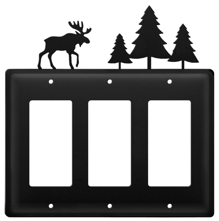 Moose & Pine Trees Triple Rocker (GFCI) Metal Switch Plate Cover