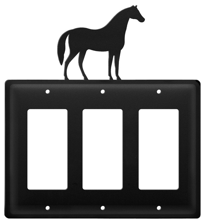 Horse Triple Rocker (GFCI) Metal Switch Plate Cover