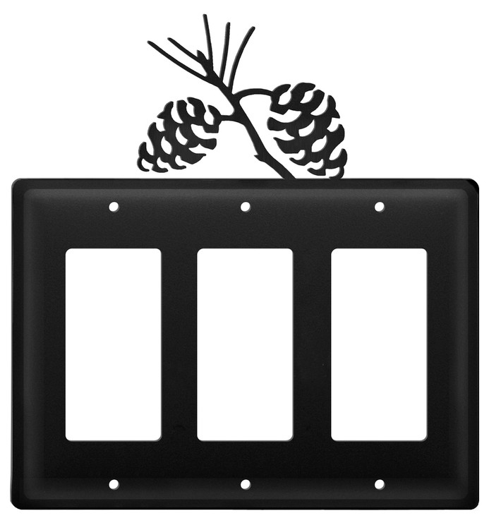 Pinecone Triple Rocker (GFCI) Metal Switch Plate Cover