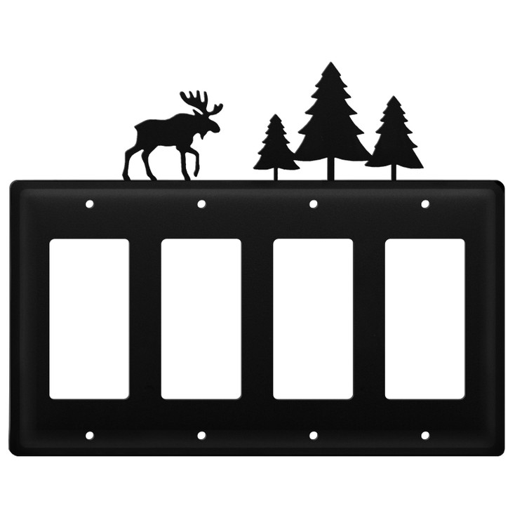 Moose & Pine Trees Quad Rocker (GFCI) Metal Switch Plate Cover