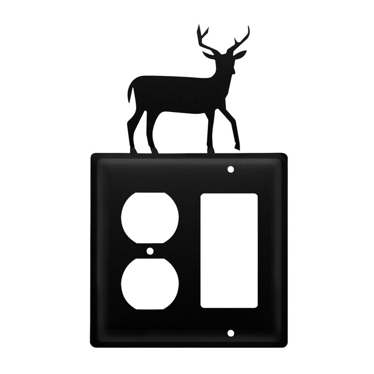 Double Combo Deer Single Outlet & Single Rocker (GFCI) Metal Switch Plate Cover