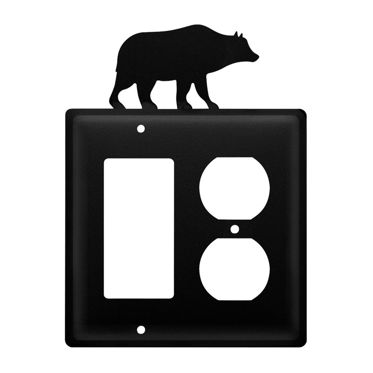 Double Combo Bear Single Rocker (GFCI) & Single Outlet Metal Switch Plate Cover